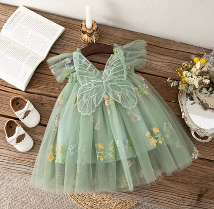 Vestido tull verde pastel con bordado