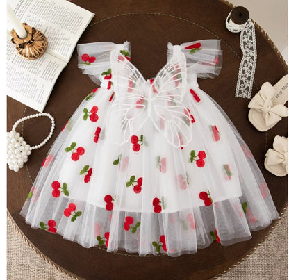 Vestido Tull blanco con bordados de cereza