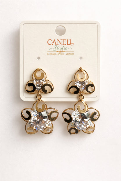 Arete Trebol Cristales (3.5Cm) bañado en Oro