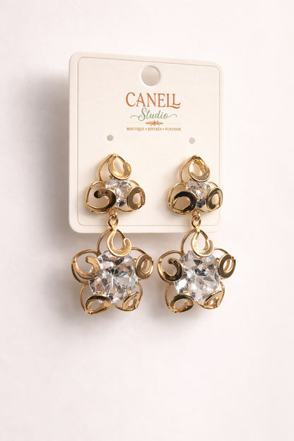 Arete Trebol Cristales (3.5Cm) bañado en Oro