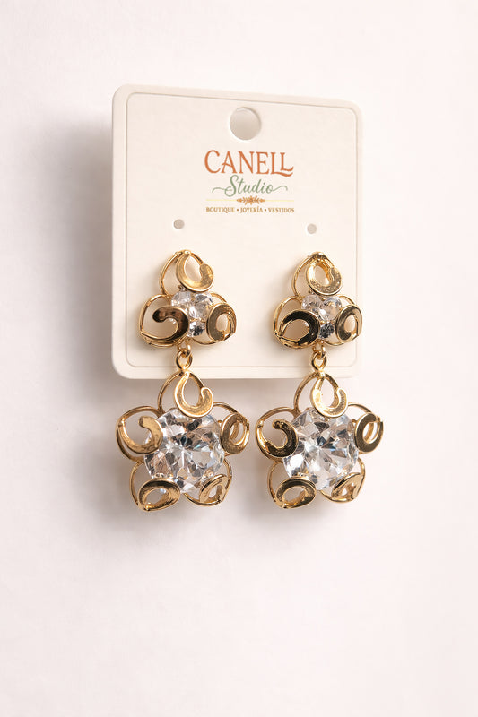 Arete Trebol Cristales (3.5Cm) bañado en Oro