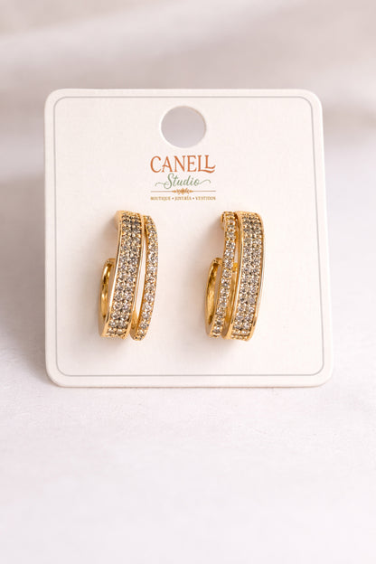 Semi-Argolla cuadrada con circones incrustados Bañado en Oro 18k
