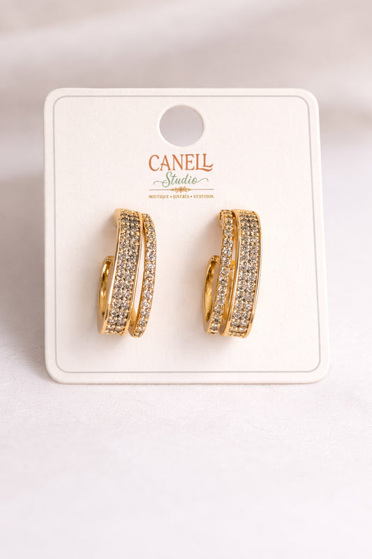Semi-Argolla cuadrada con circones incrustados Bañado en Oro 18k