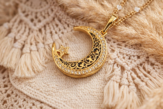 Collar con Dije Luna-Estrella con Circones Enchapado doble oro 18k