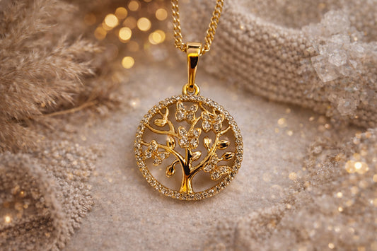 Collar Árbol de la vida  con Circones Enchapado doble oro 18k