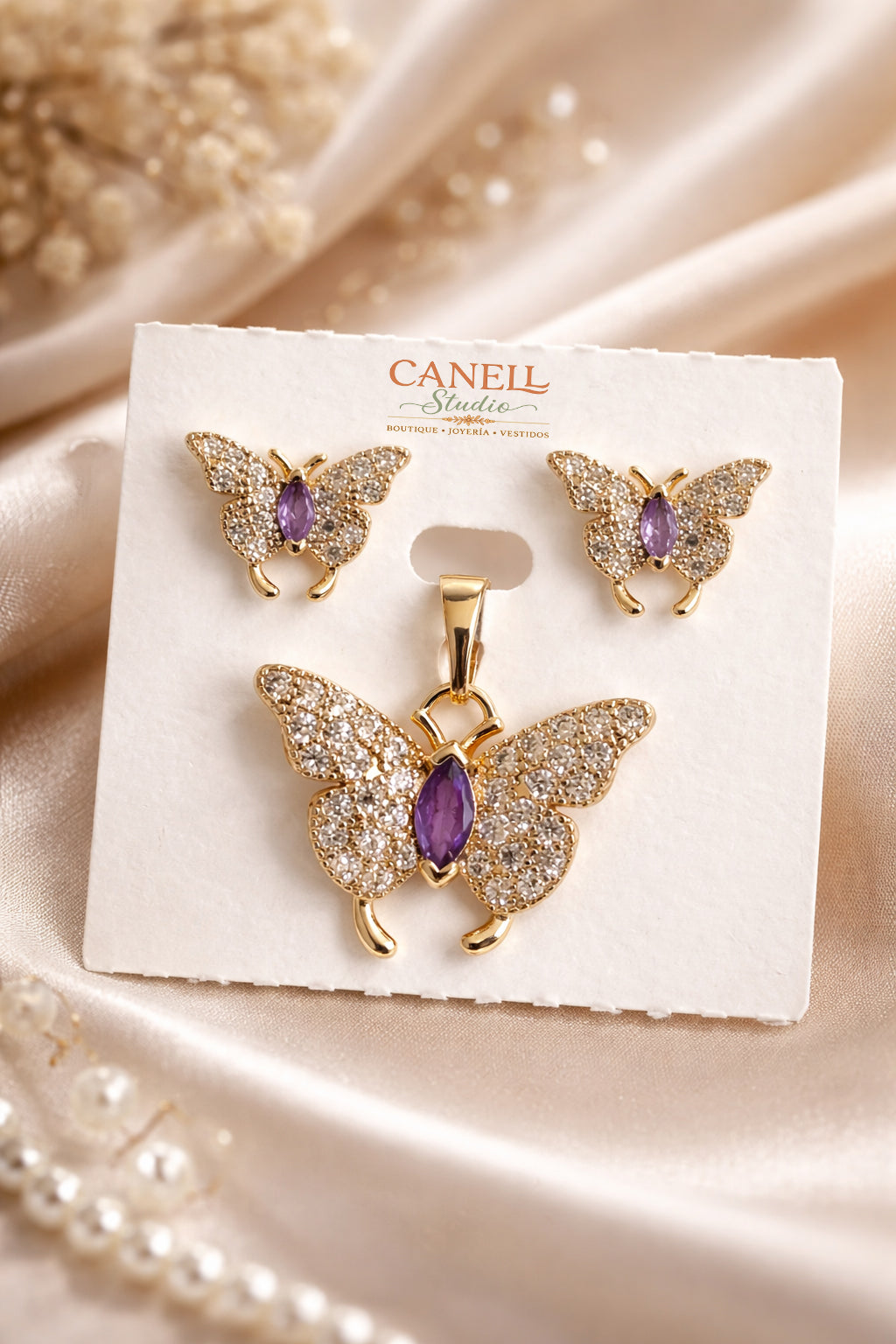 Set Aretes Dije para niña con cicones Chapado en Oro