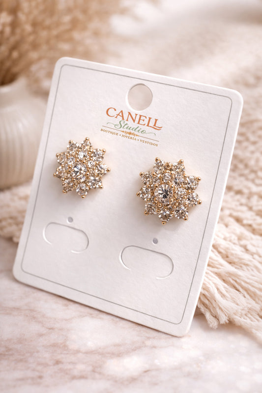 Aretes Flor lleno de circones y punto de Luz - Bañado en oro 18k